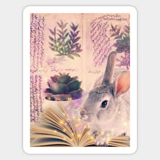 Rabbit, medieval inspired art, Magic, books, plants Sticker